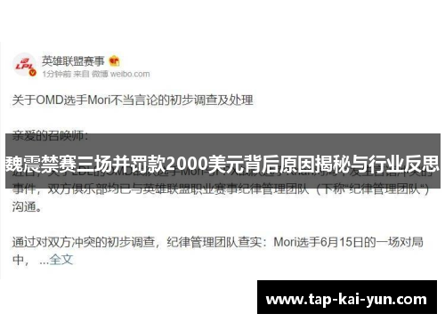 魏震禁赛三场并罚款2000美元背后原因揭秘与行业反思